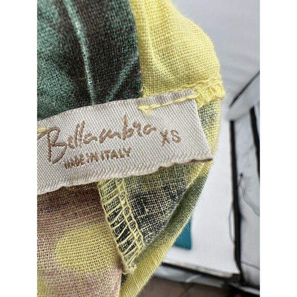 BELLA AMBRA Italy Linen Tropical Hawaiian print Midi Dress Shift Ruffle Hem Bow - Picture 7 of 13